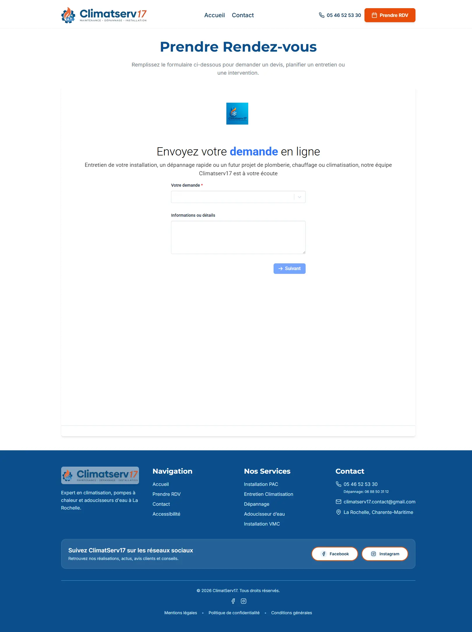 Prise de rendez-vous ClimatServ17
