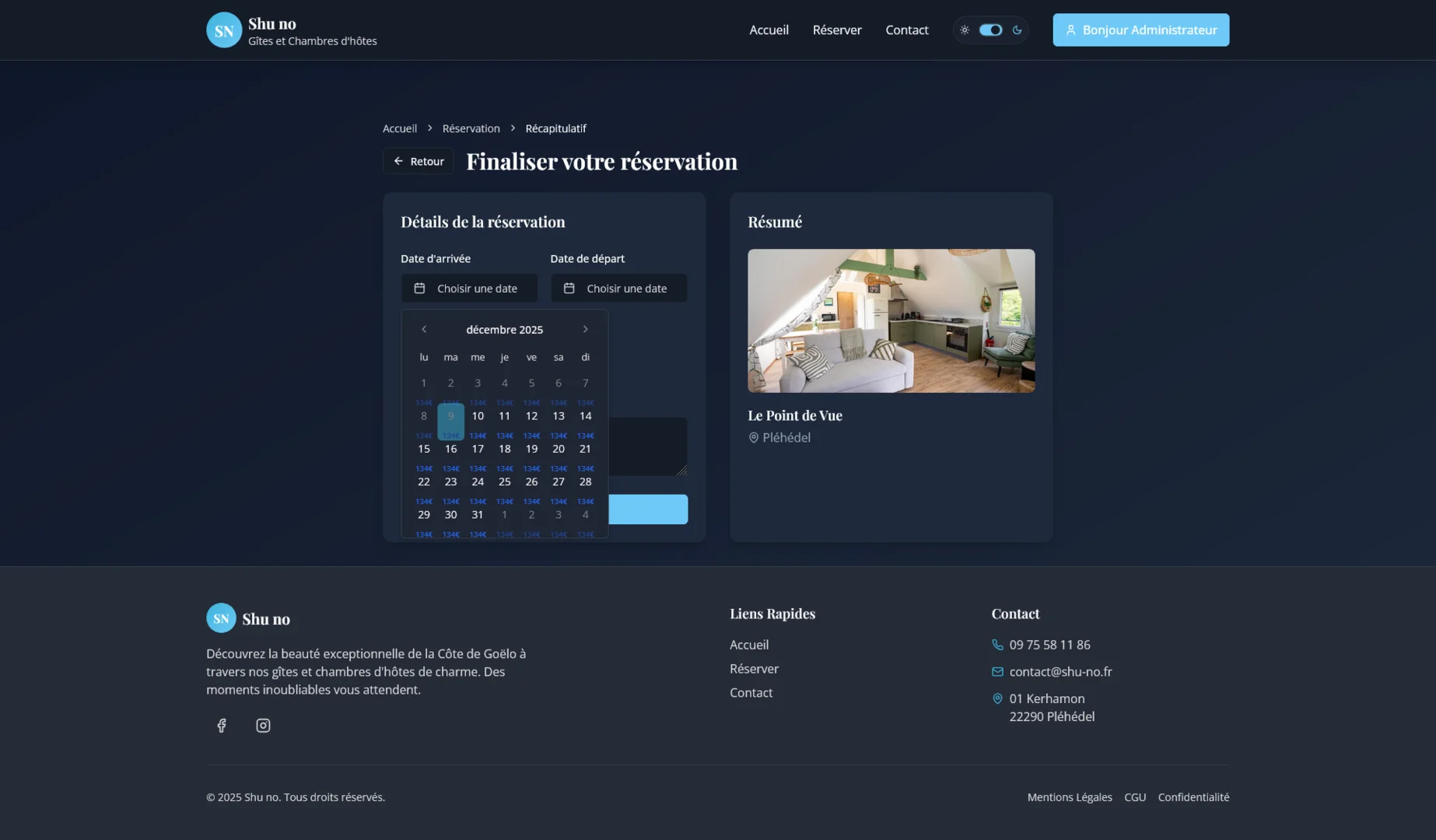 Calendrier de réservation Shu-no