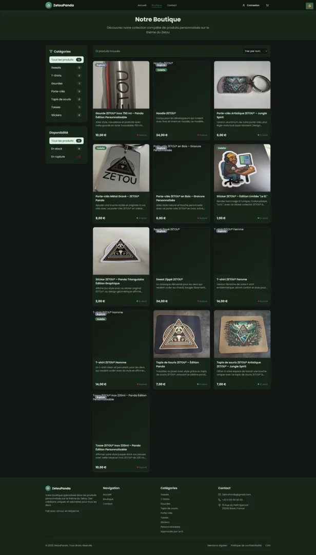 Catalogue produits ZetouPanda
