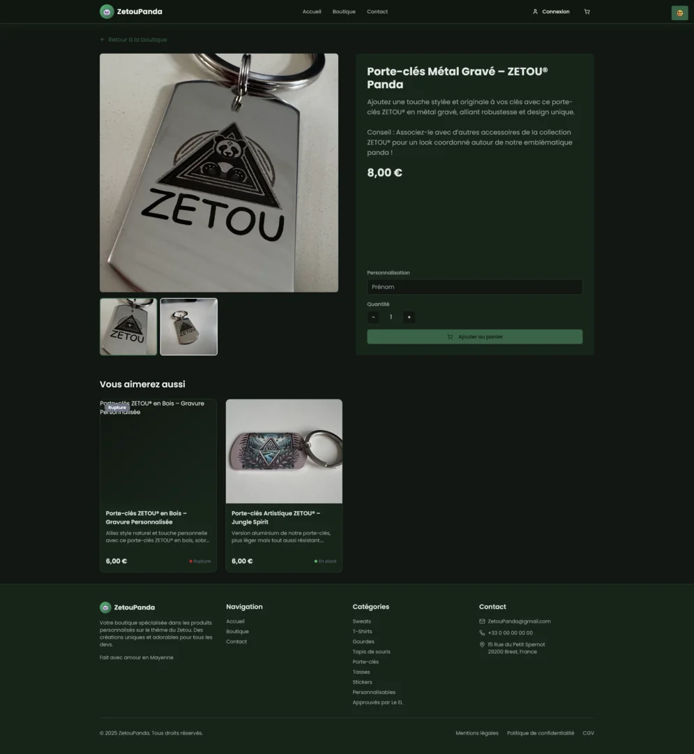 Page produit ZetouPanda